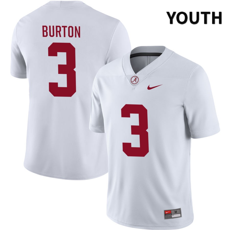 Alabama Crimson Tide Youth Jermaine Burton #3 NIL White 2022 NCAA Authentic Stitched College Football Jersey BR16T63BF